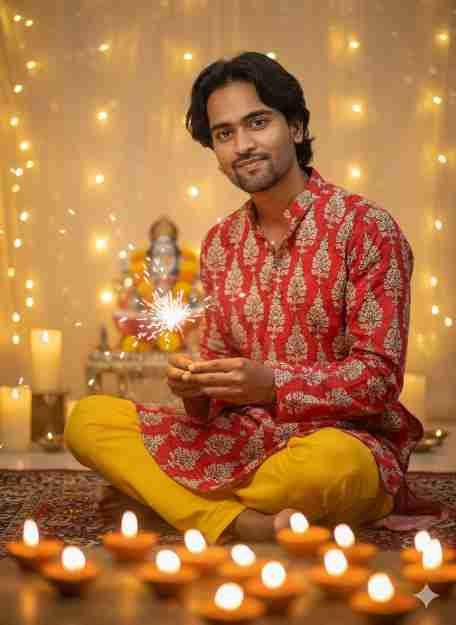 Diwali Glow The AI Prompt for a Festive Men's Portrait Sparkler in Hand