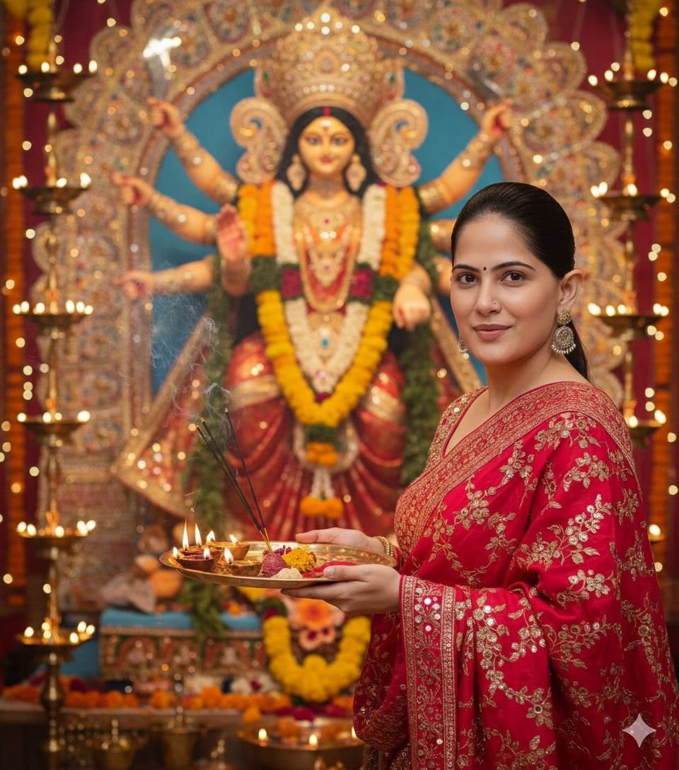 Durga Puja Aarti AI Prompt Devotional Navratri Photo Generator For Woman