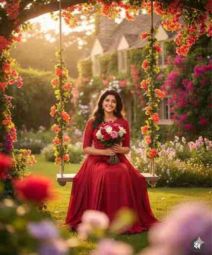 Fairytale Garden The AI Prompt for a Dreamy Floral Swing Portrait
