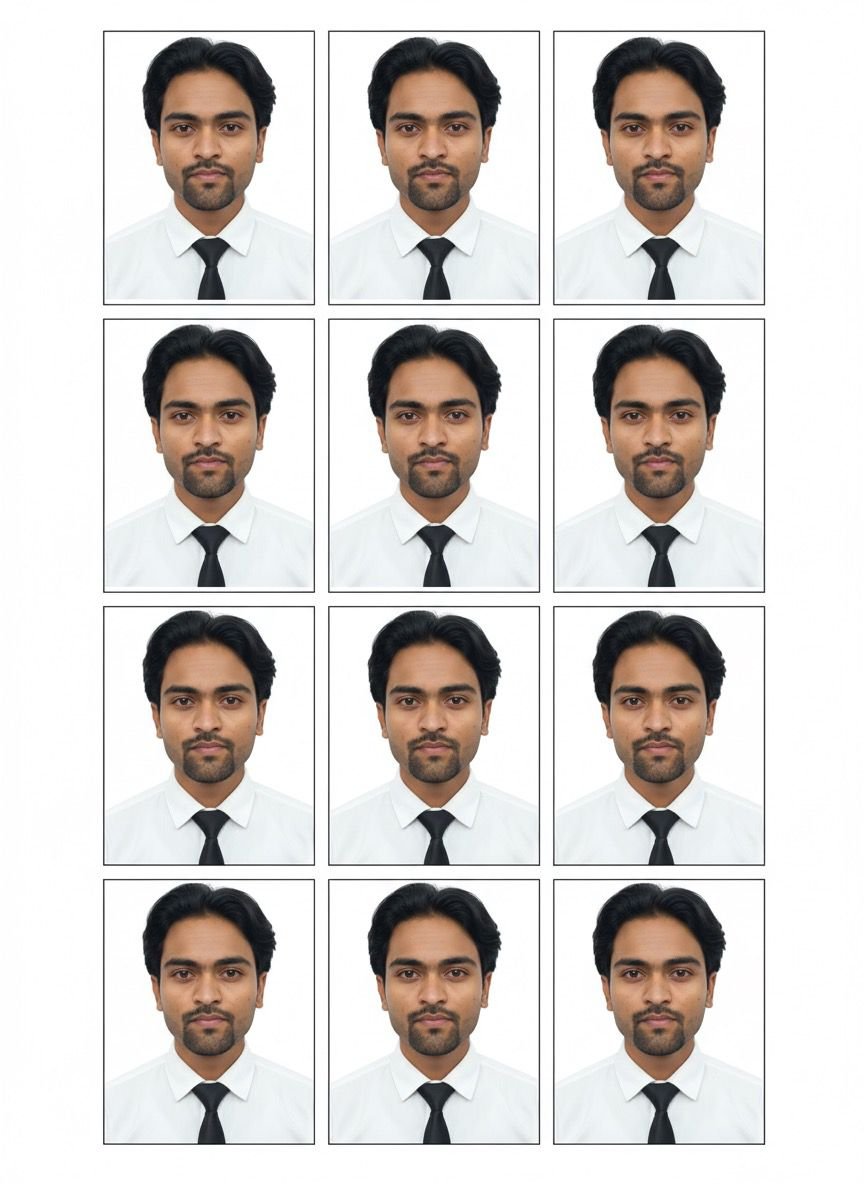 One Passport Size Photo Convert To 12 Photo AI Prompt Generate Professional ID Photos Online