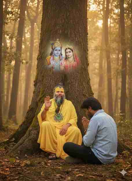 Premanand Ji Maharaj AI Photo Prompt – Spiritual Blessing & Farewell in the Forest