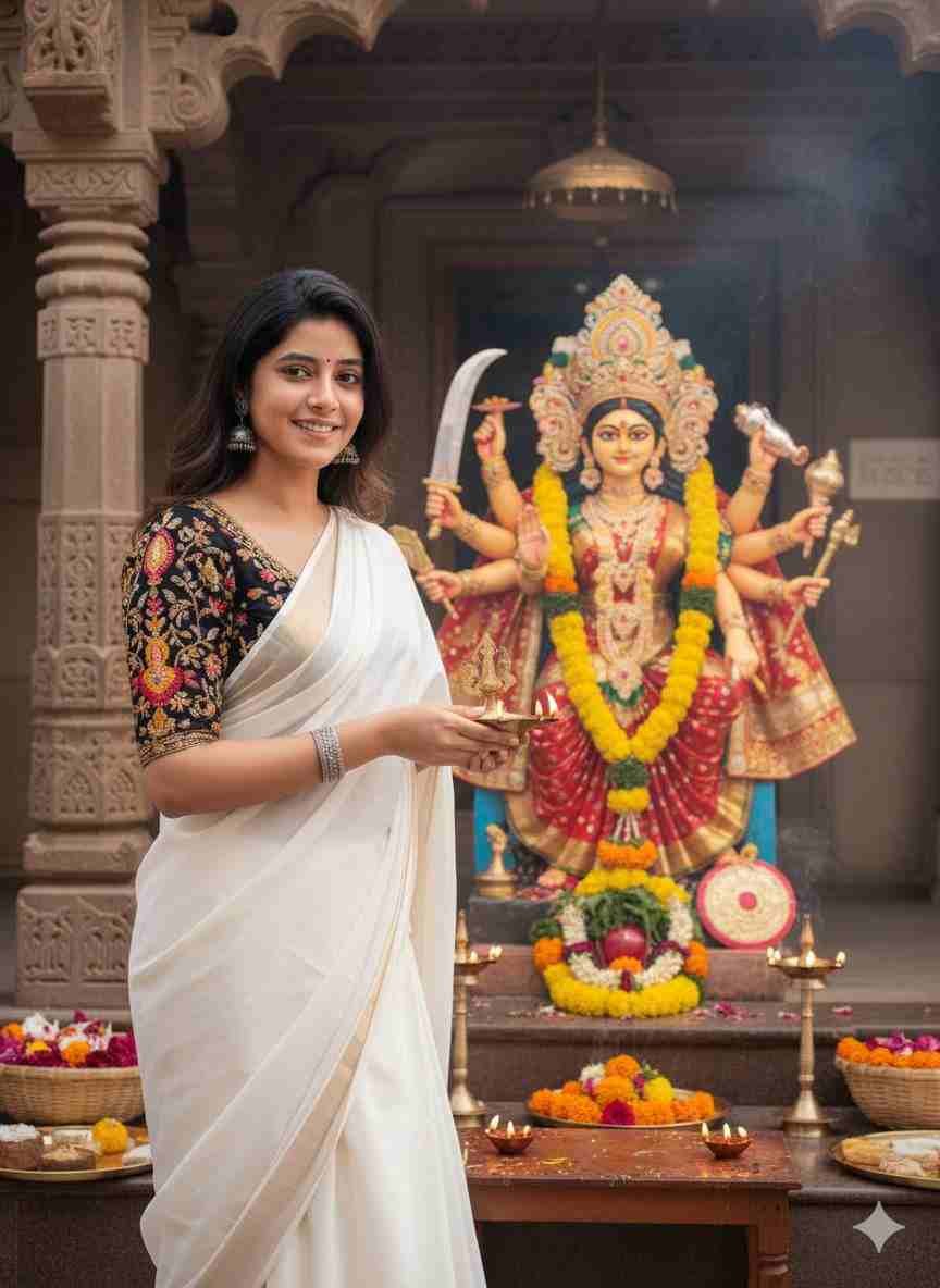 Sacred Moments The AI Prompt for a Durga Puja Temple Portrait