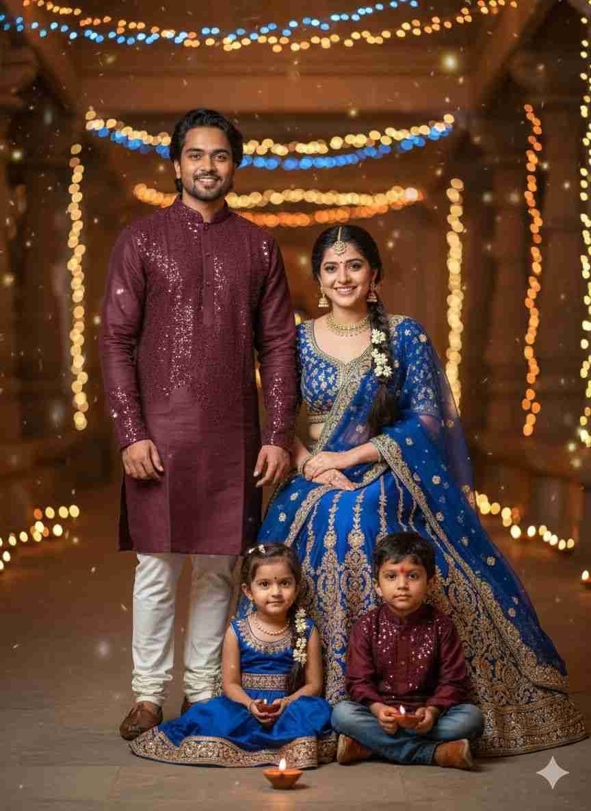 A Complete Family Member Group Photo Portrait for Diwali Prompt