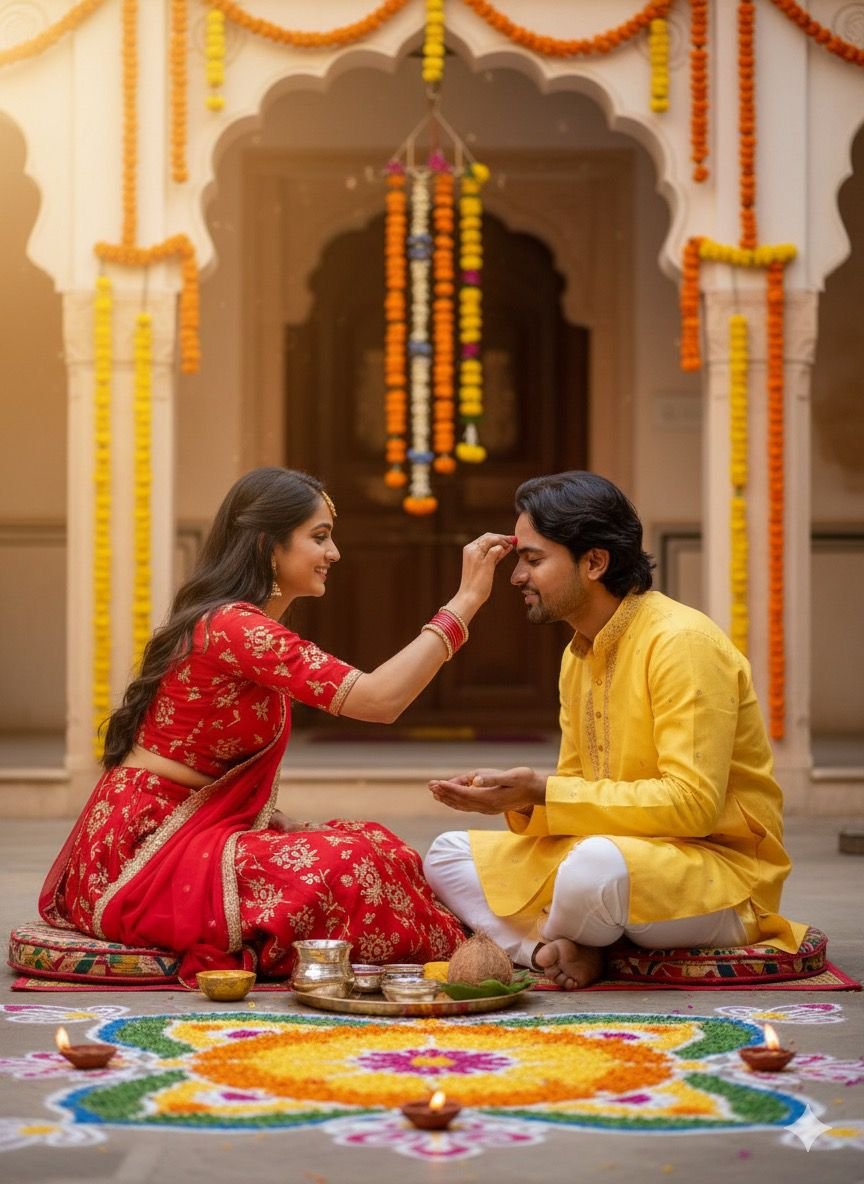 BHAI DOOJ GEMINI PROMPT - Applying Tilk On Forehead