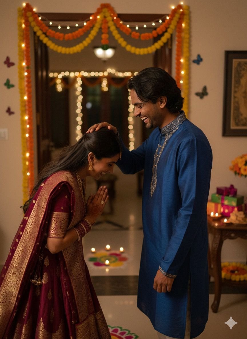 Bhai Dooj Gemini AI Prompts - Brother Giving Blessing to sister