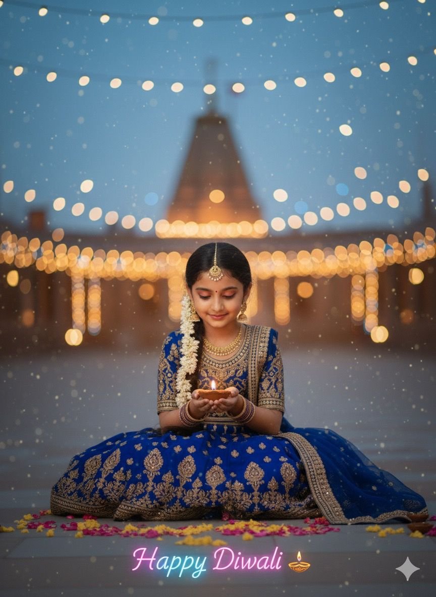 Divine Glow The AI Prompt for a Traditional Temple Diwali Portrait For Girl