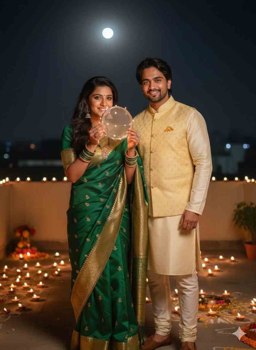 Moonlight & Tradition Stunning Karwa Chauth Couple AI Photo Prompt