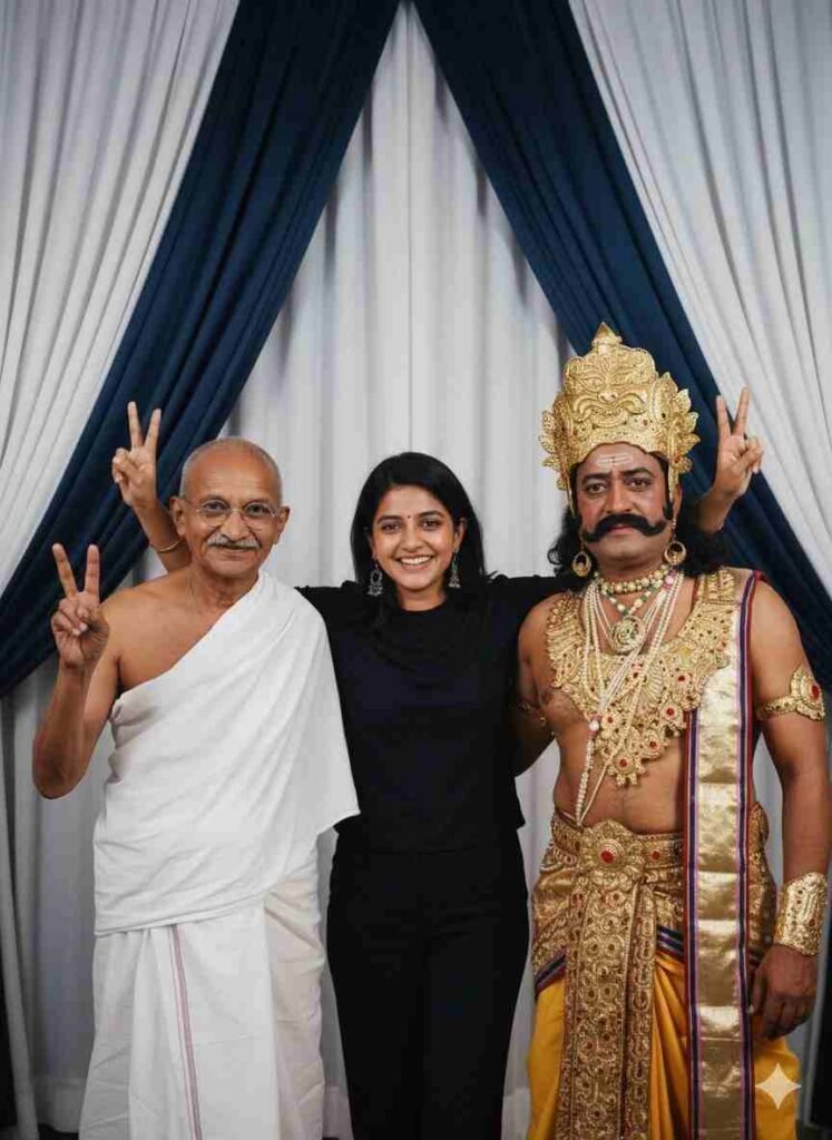 Ravan Mahatma Gandhi Young Woman AI Photo Prompt