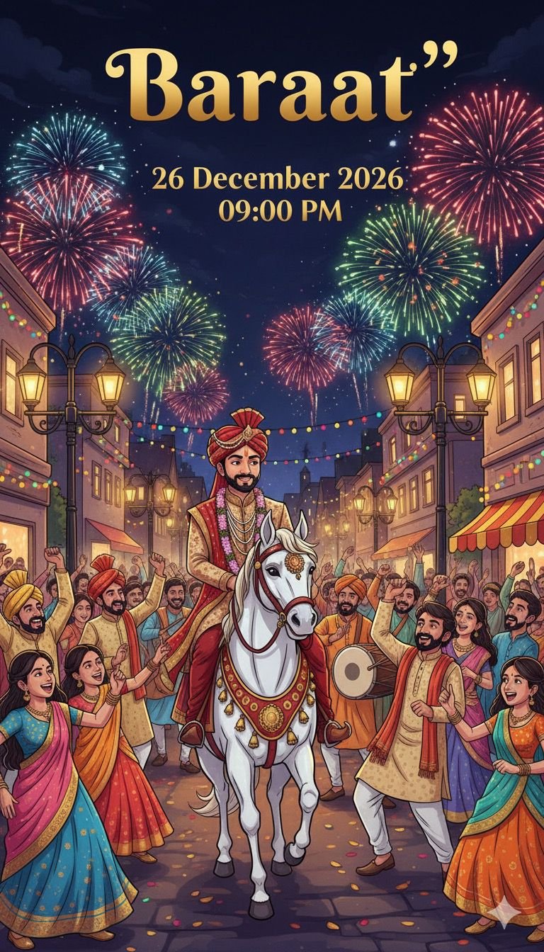 Wedding Baarat Ceremony Invitation Card Design AI Prompt