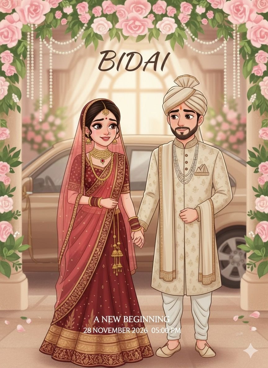 Wedding Bidaai Ceremony Invitation Card Design Gemini AI Prompt