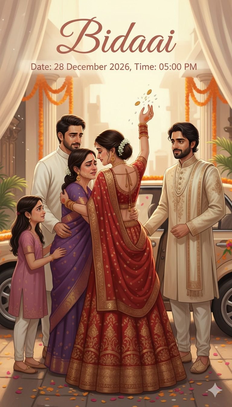 Wedding Bidai Ceremony Invitation Card Design AI Prompt