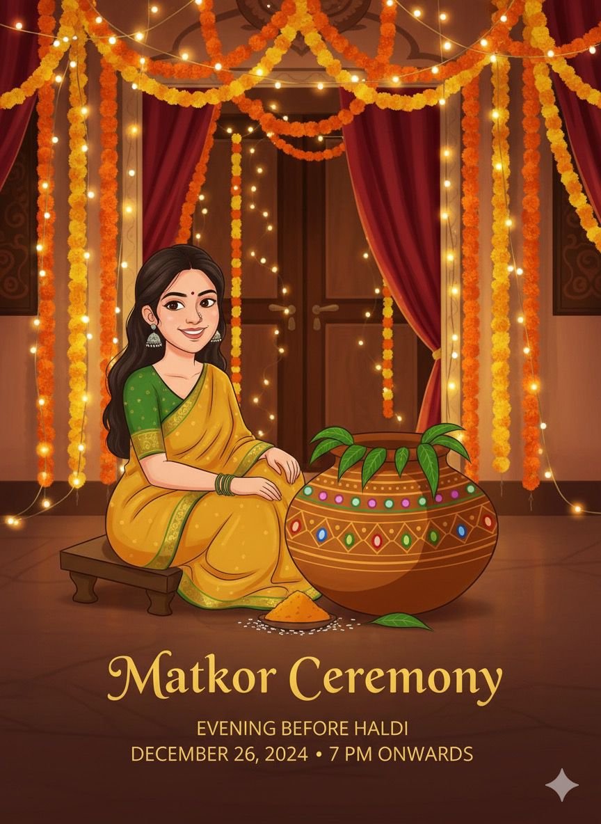 Wedding Matkor Ceremony Invitation Card Design AI Prompt FOR Bride Side