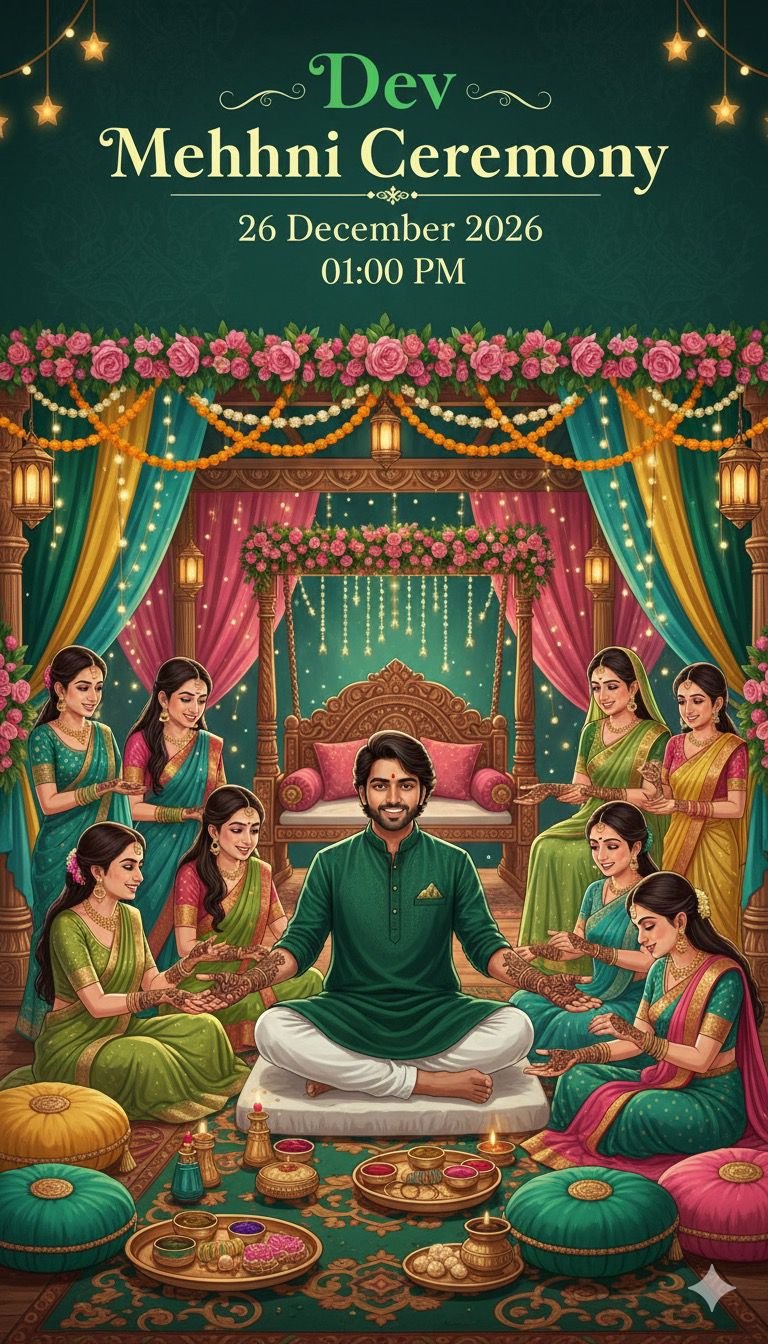 Wedding Mehndi Ceremony Invitation Card Design AI Prompt