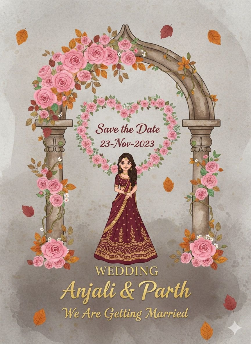 Wedding Save the Date Invitation Card Gemini AI Prompt for Bride Side