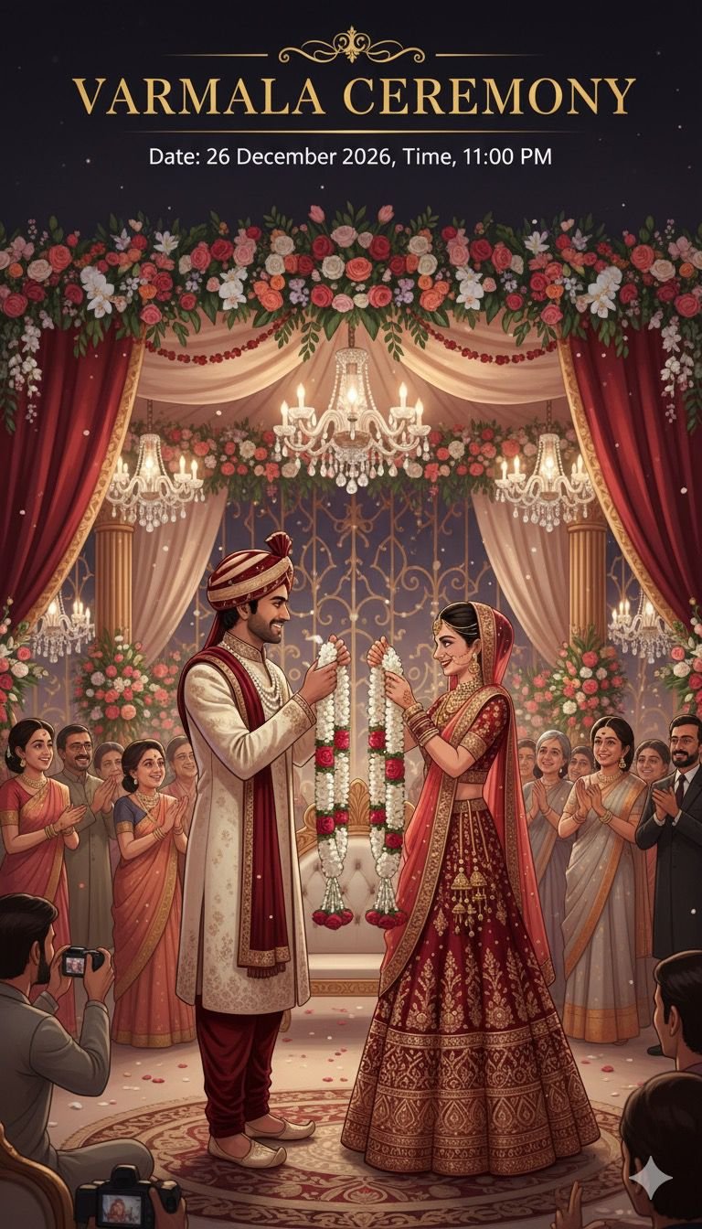 Wedding Varmaal Ceremony Invitation Card Design AI Prompt