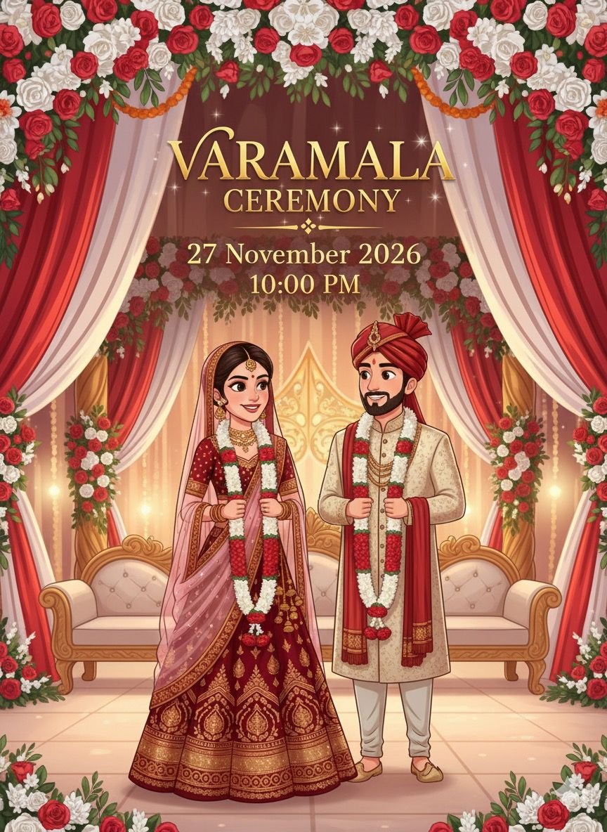 Wedding Varmala Ceremony Invitation Card Design AI Prompt
