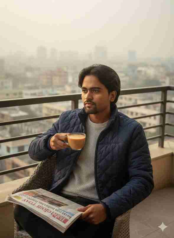 Winter AI Prompt City Morning The AI Prompt for a Serene Balcony Coffee Portrait