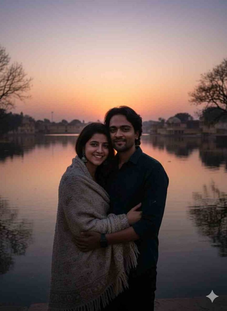 Winter AI Prompt Sunset Serenade The AI Prompt for a Golden Hour Couple Portrait